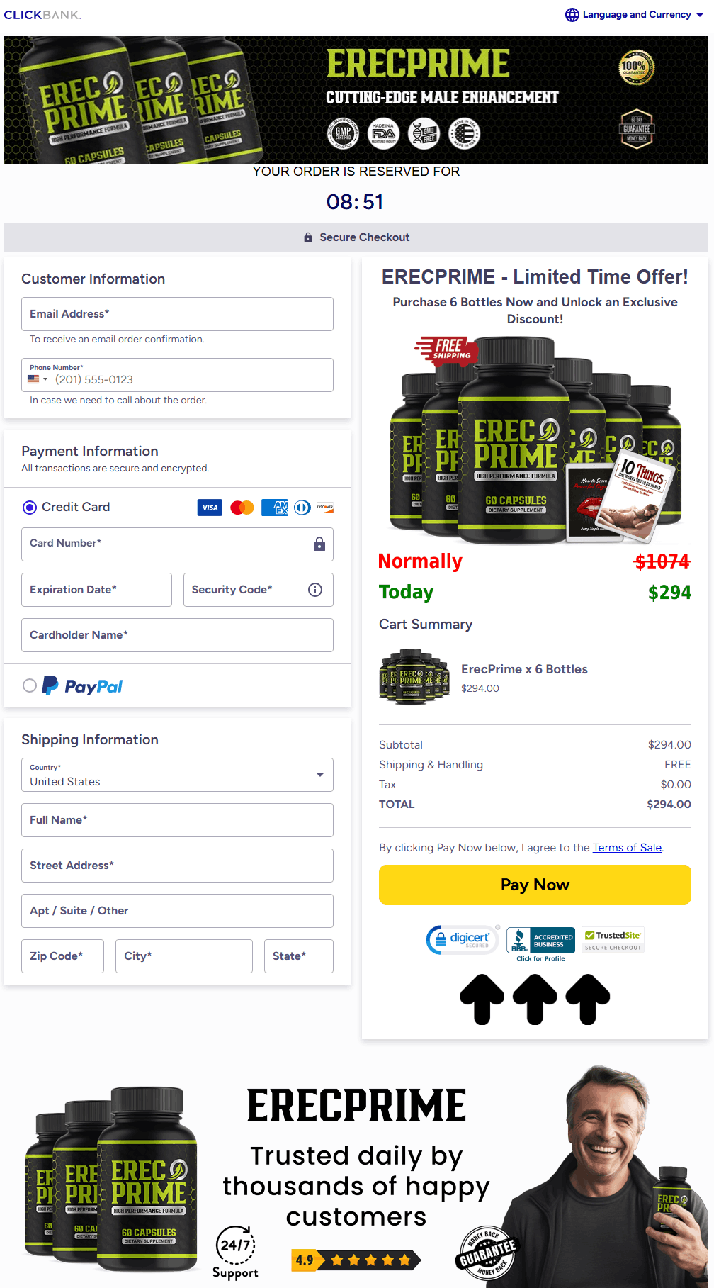 erecprime checkout page